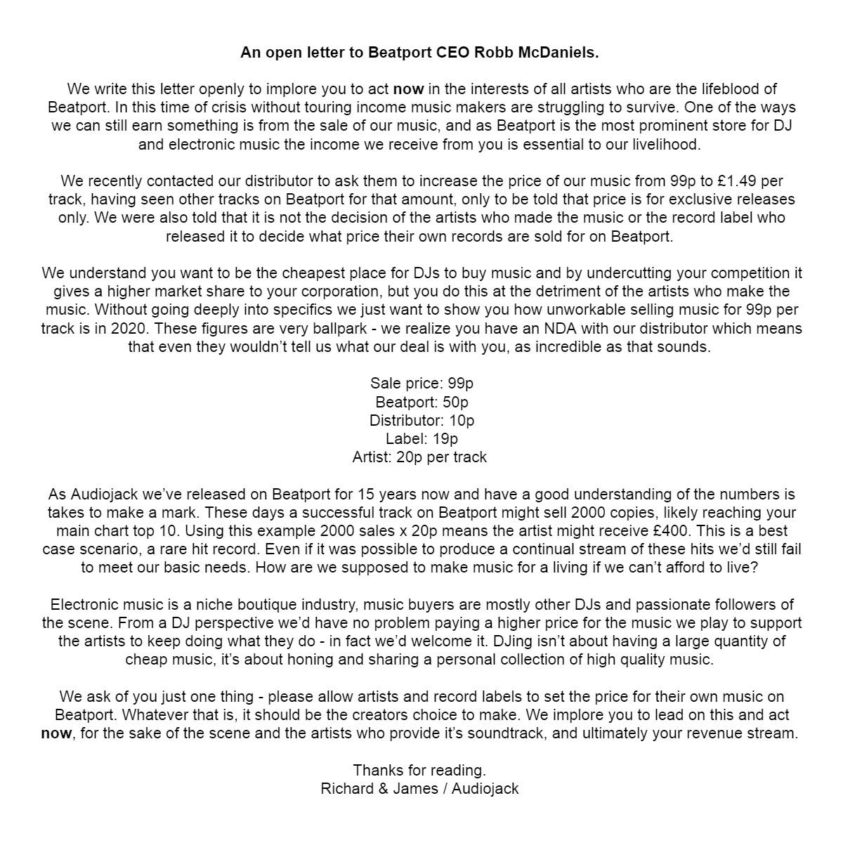 Audiojack Pen Open Letter To Beatport Questioning Financial Model